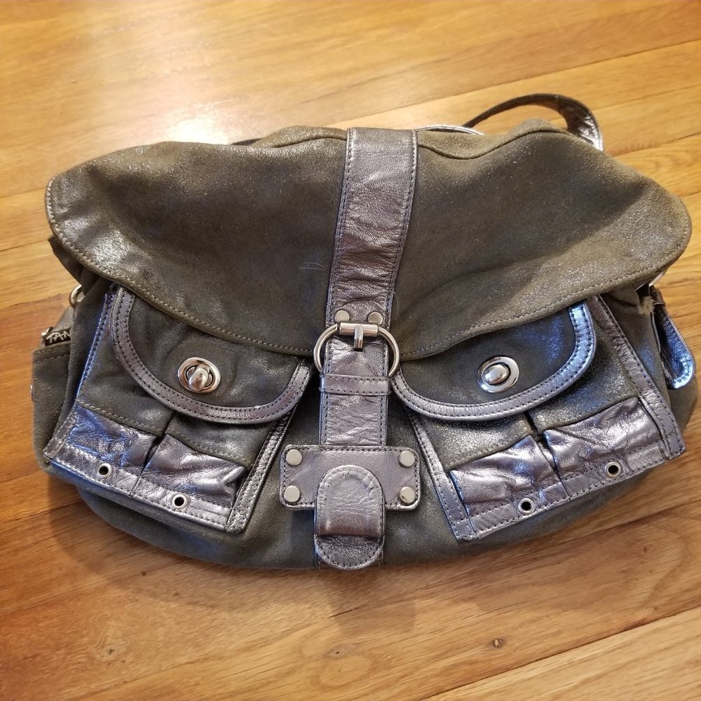 Tano Leather Hobo Bag Pewter/Silver